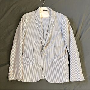Club Monaco Seersucker 2-Piece Suit 40 / 31 Blue White Striped Suit - Size 40/31